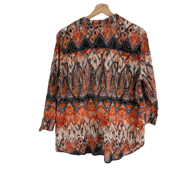 Chico's Cotton Button Front Shirt Orange Batik Print Size 3 or Women's XL 16 - Picture 2 of 5